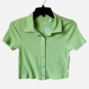 SALE! PAC SUN Green Cropped Ribbed Knit Button Down Top Size Small NEW